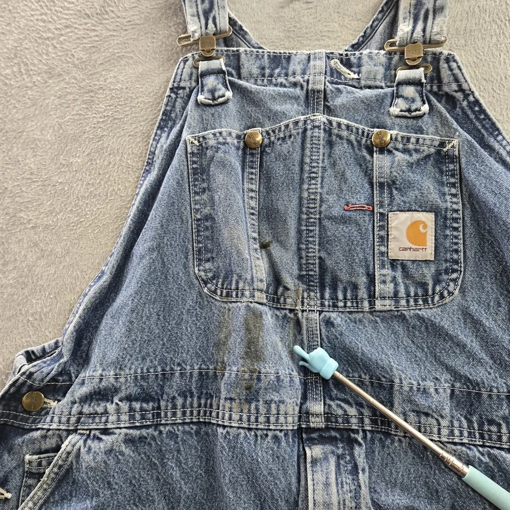 Carhartt Men Overalls 44X28 Blue Denim R07-DST Work Carpenter Y2K READ